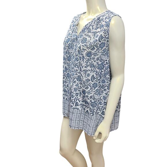 Liz Claiborne Blue & White Paisley Floral Sleeveless Blouse Semi-Sheer Large - Picture 4 of 12